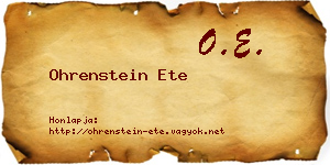 Ohrenstein Ete névjegykártya